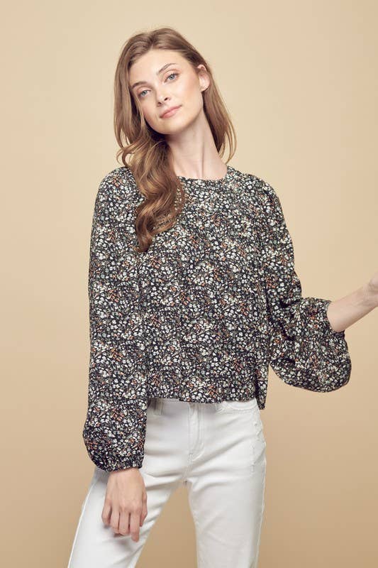 Petal Dew - Wholesale Blouse - Women's - FLORAL PRINT FRILLY TOP BLACK LACE UP - P000834