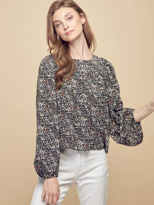 Petal Dew - Wholesale Blouse - Women's - FLORAL PRINT FRILLY TOP BLACK LACE UP - P000834