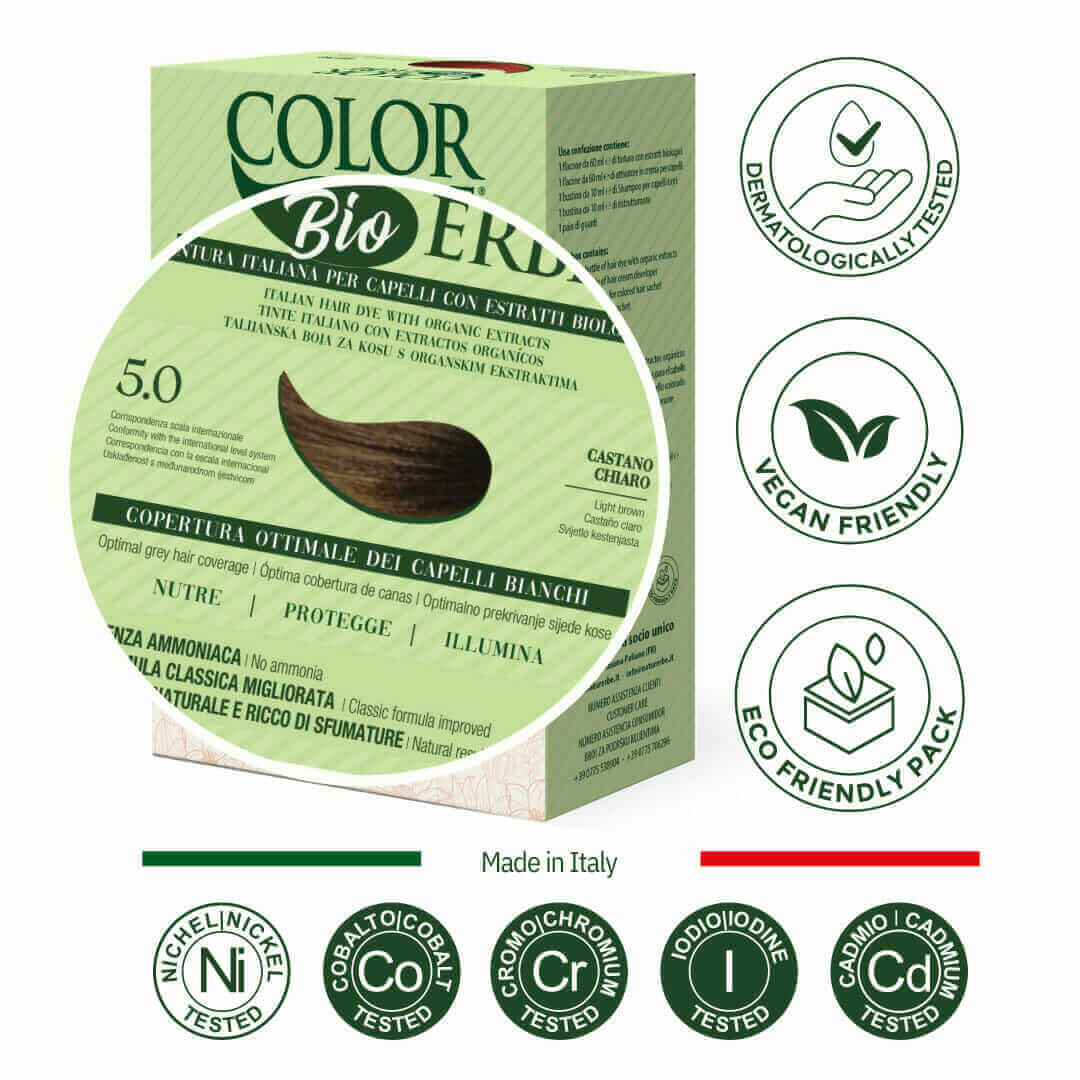 COLOR ERBE - Wholesale Hair Dye - Light Brown Organic Herbal Color Dye (5.0) - Made in Italy1