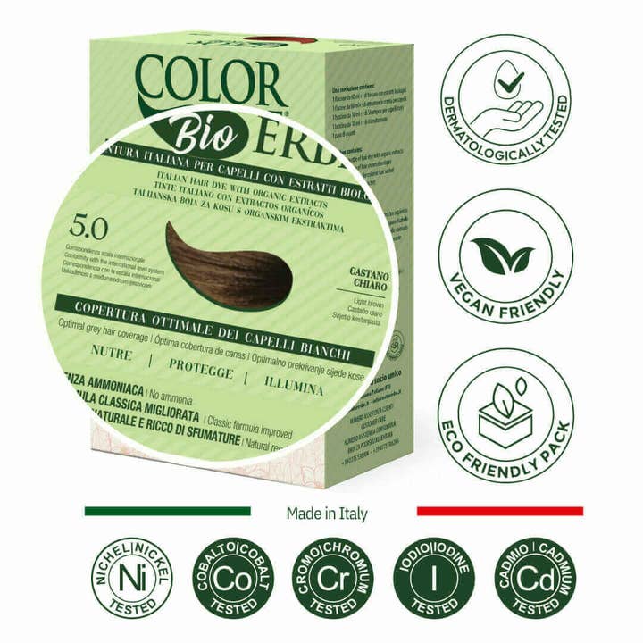 COLOR ERBE - Wholesale Hair Dye - Light Brown Organic Herbal Color Dye (5.0) - Made in Italy1