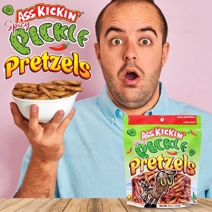 Southwest Specialty Food - Wholesale Pretzels - Ass Kickin' Spicy Pickle Pretzels, 5 oz Resealable Bags7