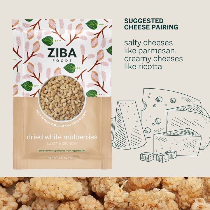 Ziba Foods – wholesale Dried/dehydrated fruit – Dried White Mulberries Single-Serve Snack, Vegan 1 oz