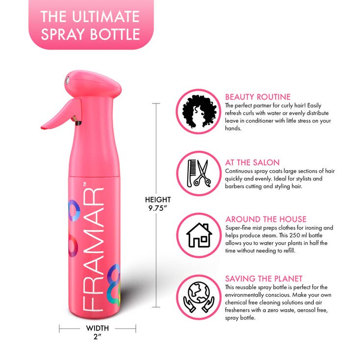 Framar Hair Brushes & Hair Accessories - Wholesale Hair Spray - FRAMAR Continuous Spray Bottle For Hair, Mist Bottle - Pink6
