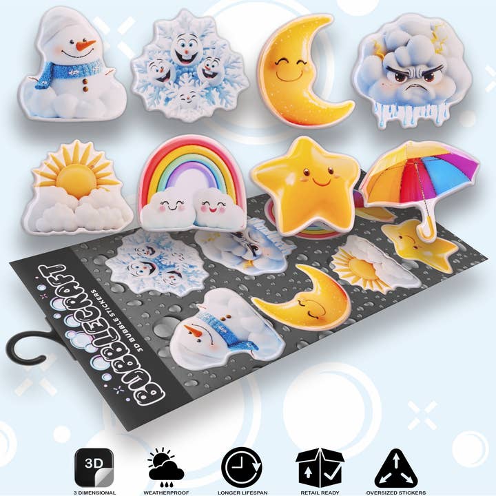 3D Väderikoner Grafiska Barn 3D Souvenir Klistermärkesset för wholesale av Bubblecraft