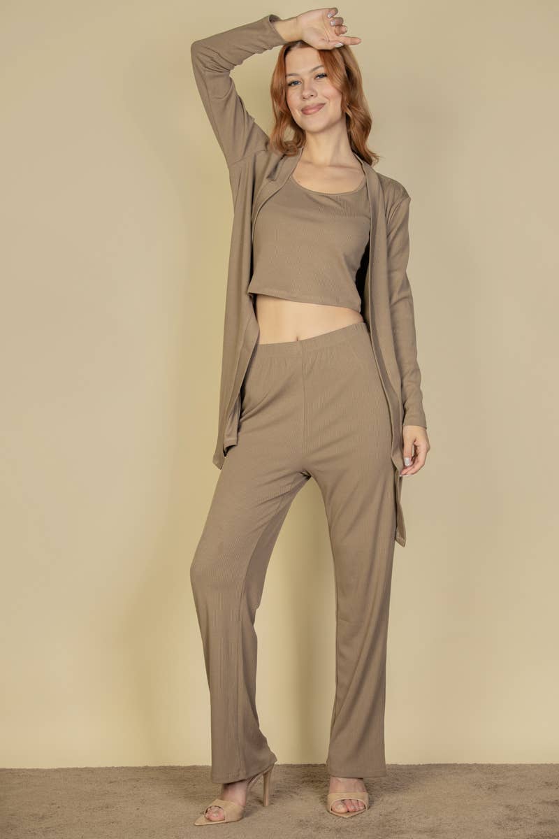 CAPELLA APPAREL - Wholesale Lounge Set - Women's - 3 Pieces Cami Top with Pants and Long Cardigan Set6