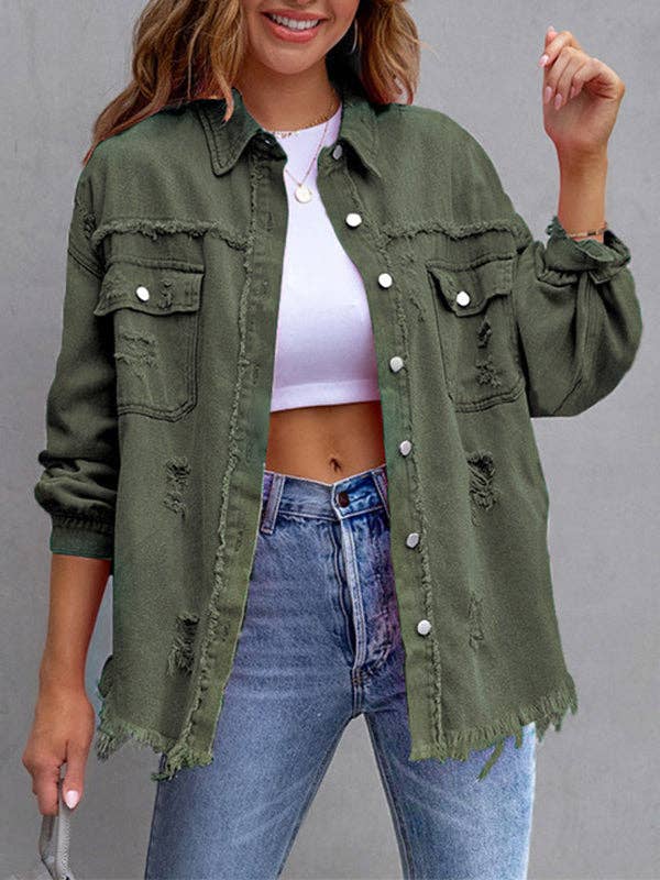 Plush Looks - Wholesale Shirt Jacket/Shacket - Women's - Long Sleeves Loose Fringed Pockets Lapel Outerwear5