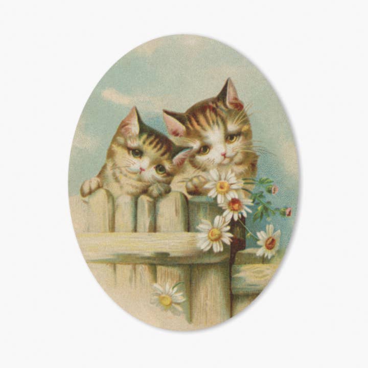 Henrietta • Sticker • Vintage Cats and Daisy Floral for wholesale by The Digital Chromist