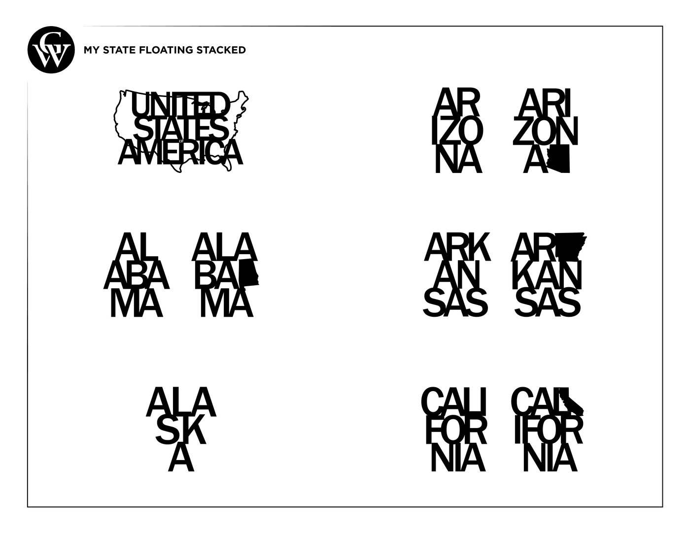 Grainwell - Wholesale Sign - State Name Floating Stacked2