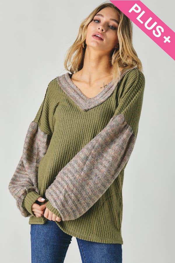 Davi & Dani - Vente Tunique – femme - PLUS LE BLOC DE COULEUR COL EN V HAUT À MANCHES LONGUES7