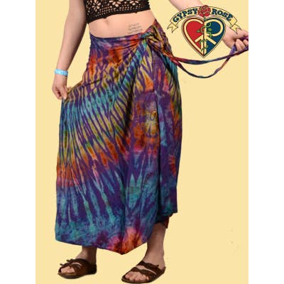 Gypsy Rose - Wholesale Skirt - Women's - MIDNIGHT HOUR TYE DYE RAYON LONG WRAP SKIRT