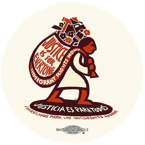 Ricardo Levins Morales Art Studio - Vendita all'ingrosso Spilla da bavero - Justicia es Para Todos (Pulsante)0