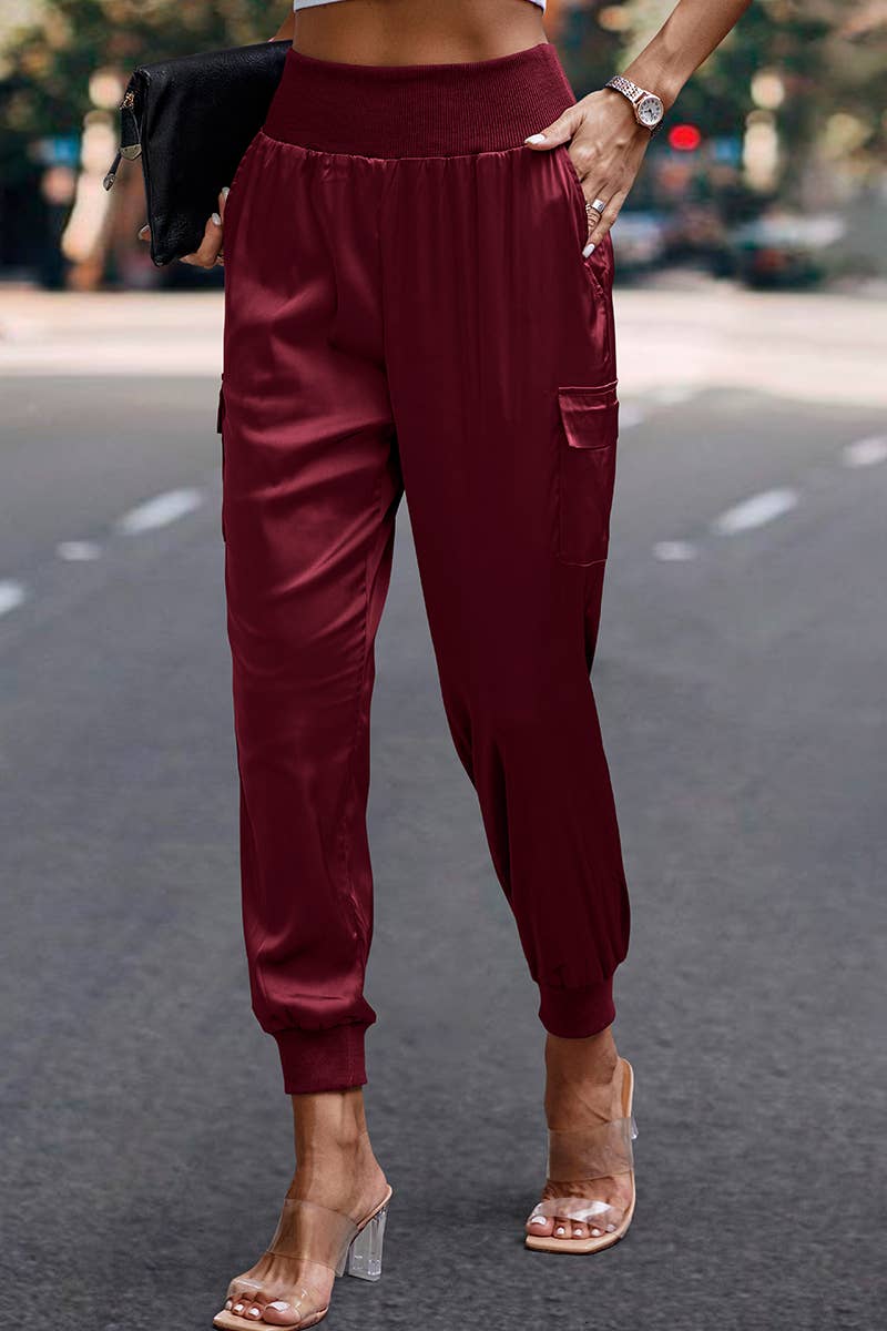 Elings - Wholesale Pants - Women's - High Waist Long Pant Trousers With Pocket Satin Jogger Pants14