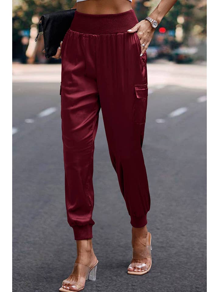 Elings - Wholesale Pants - Women's - High Waist Long Pant Trousers With Pocket Satin Jogger Pants14