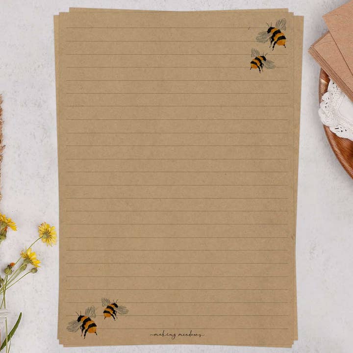 Papel de escrita Kraft A5 com abelhas | Conjunto de Cartas por atacado de Making Meadows Ltd