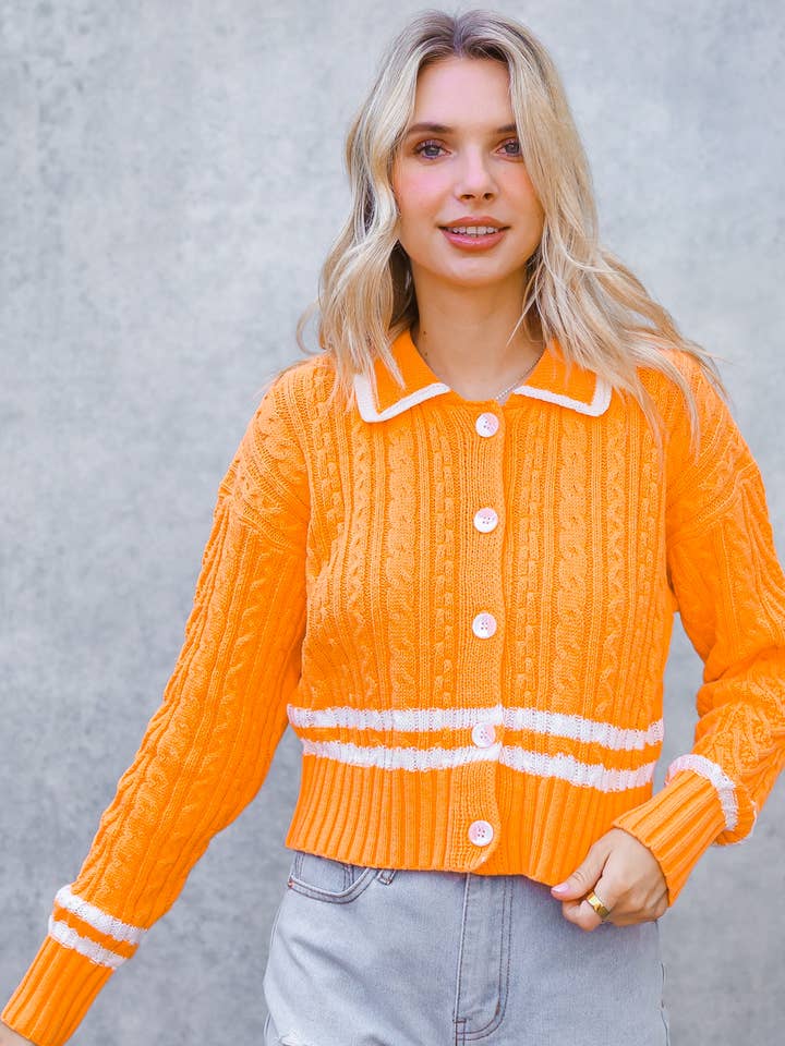 Plus Collar Botton Down Cable Cardigan for wholesale by Kori America