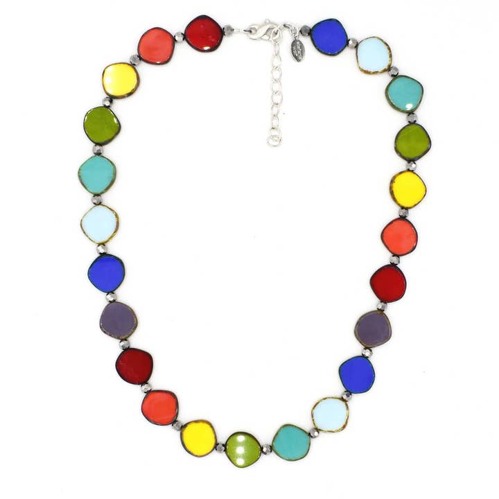 Rainbow Mix Small Circle Beaded Statement Necklace for wholesale by Stefanie Wolf Designs