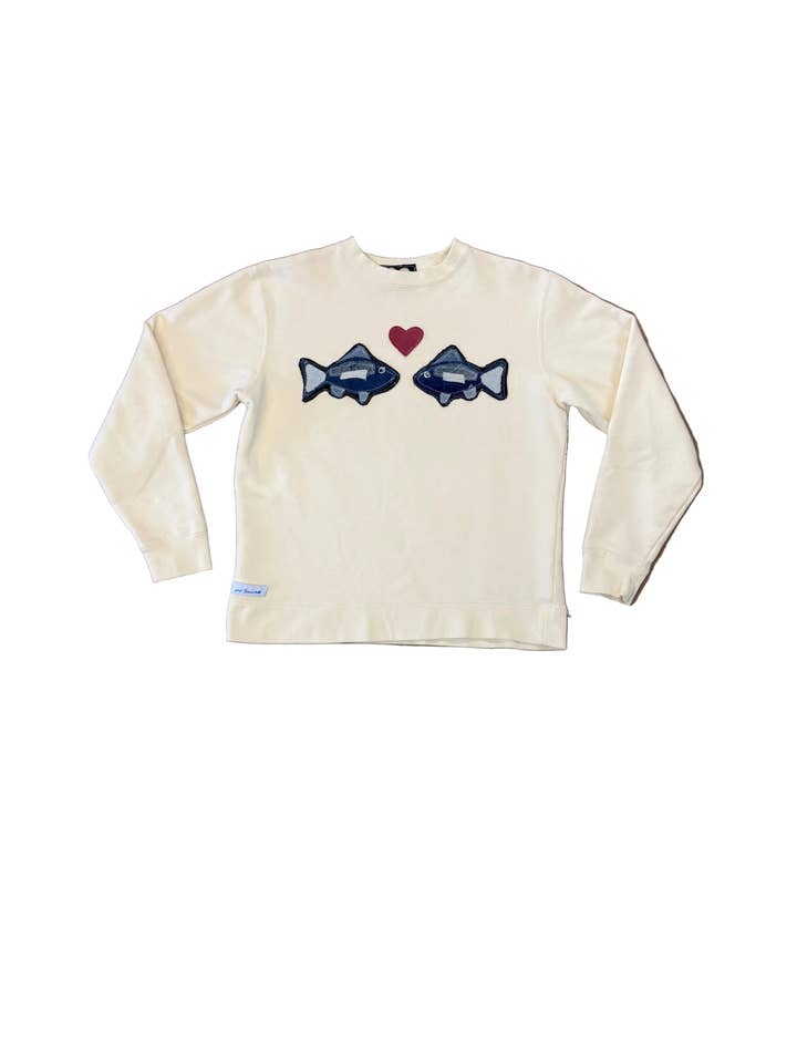 one-of-a-kind patchwork fish sweatshirt for wholesale by Em's Threads