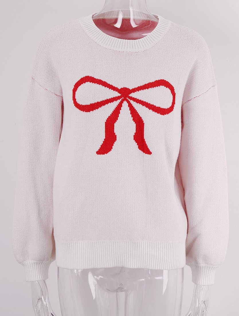 Rosa Clothing - Wholesale Knit Sweater - Women's - Stylish Bow Long-Sleeved Knitted Sweater1