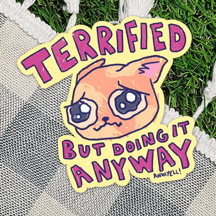 Doodsbang maar doe het toch Die-Cut Sticker voor wholesale door anniyell