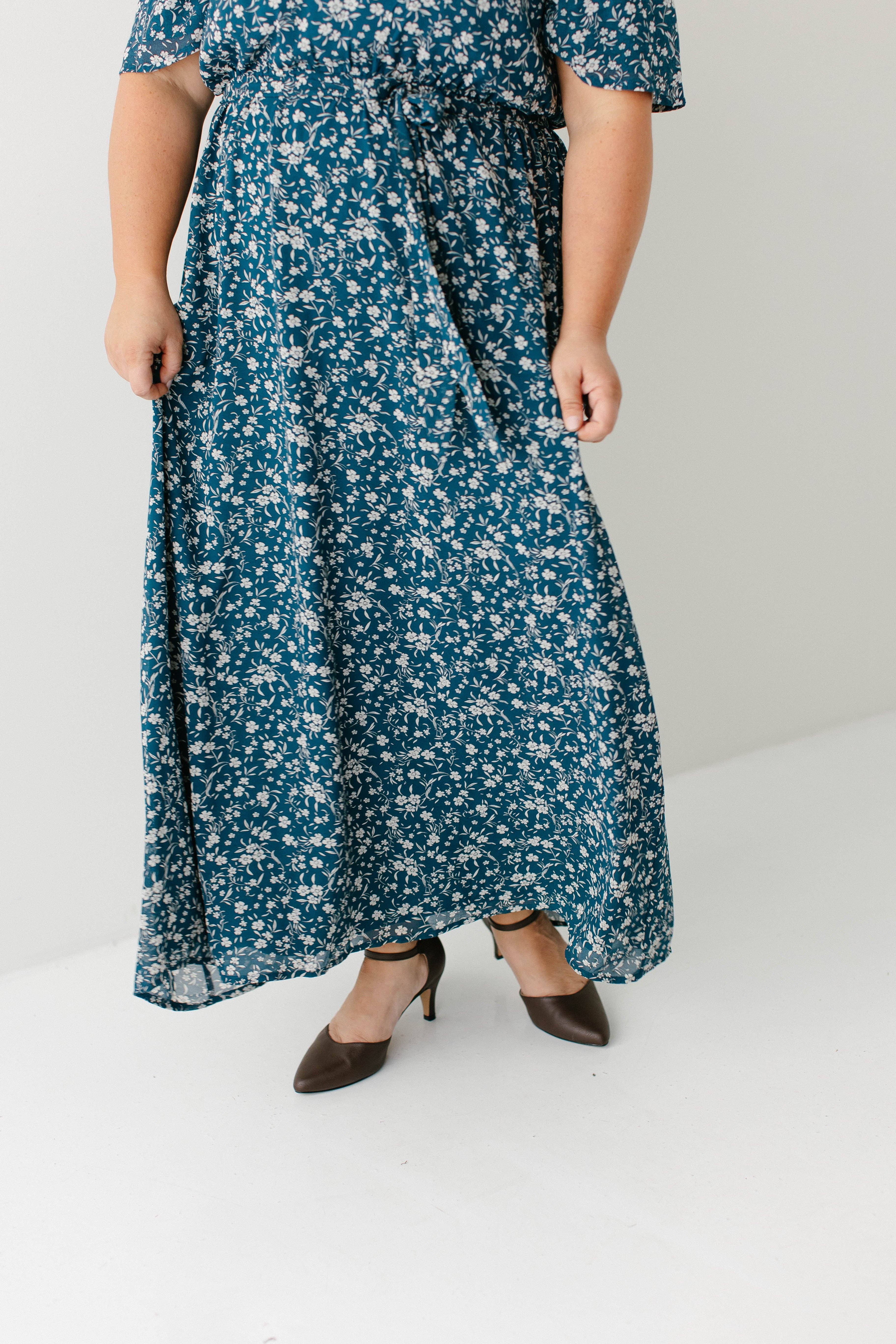 Deep Teal 'Esther' Floral Print Maxi Dress FINAL SALE for wholesale on Faire2