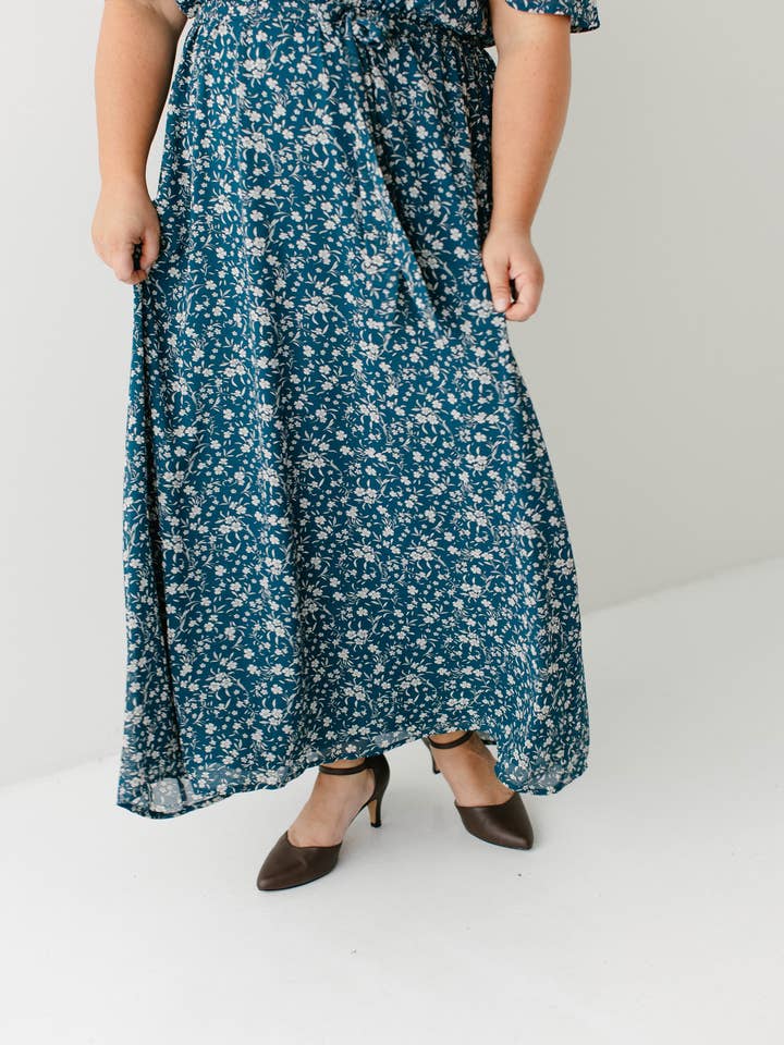 Deep Teal 'Esther' Floral Print Maxi Dress FINAL SALE for wholesale on Faire2