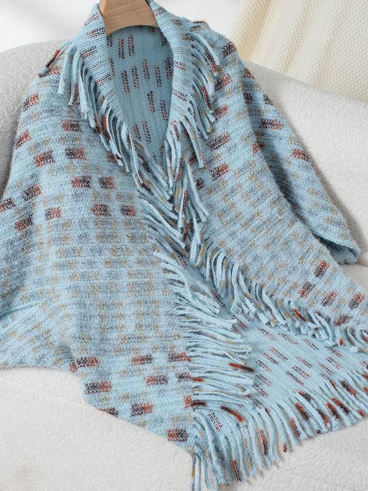 NINEXIS - Wholesale Outerwear Poncho - Women's - CWOCAS0049_COLORFUL PLAID KNITTED FRINGED CAPE SHAWL