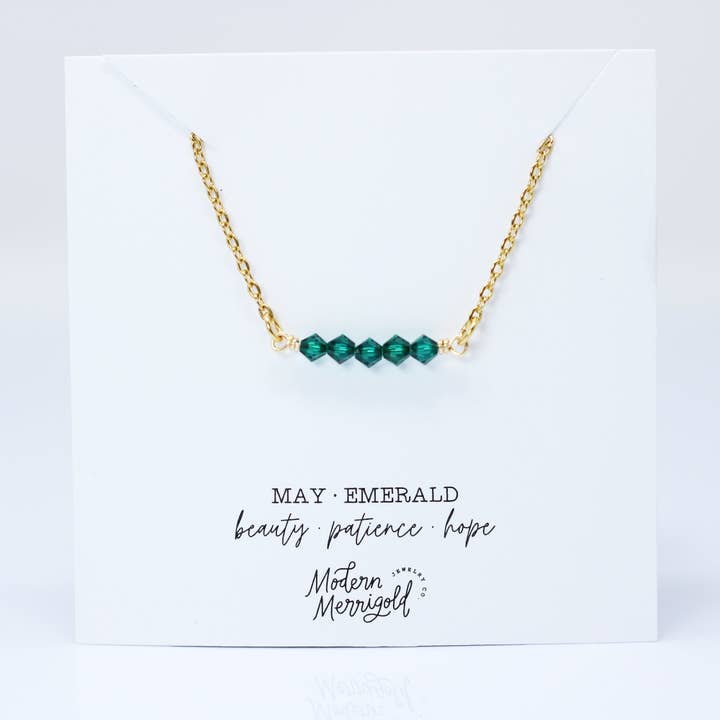 May Birthstone Bar Necklace for wholesale by Modern Merrigold Jewelry Co