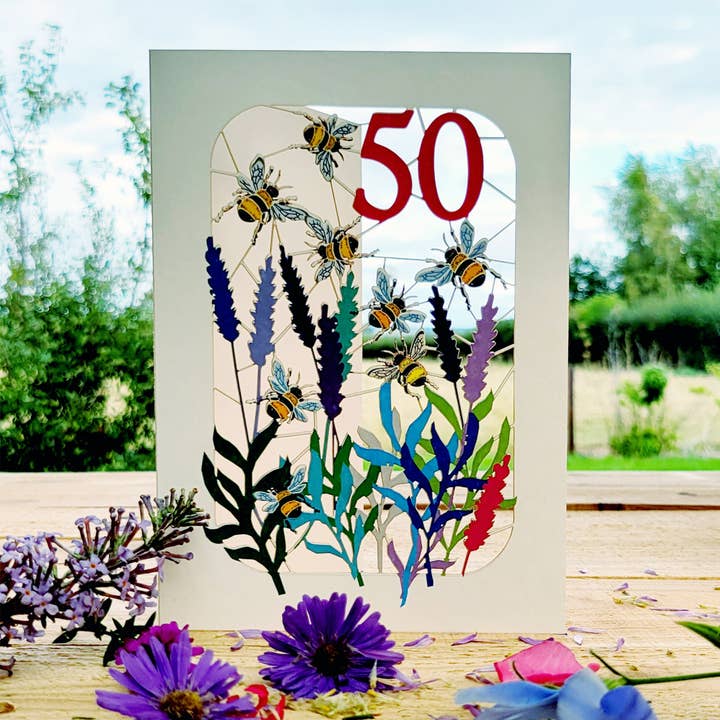 Age 50 Bee Design Birthday Card, 50TH Celebration for wholesale by Forever Cards Ltd