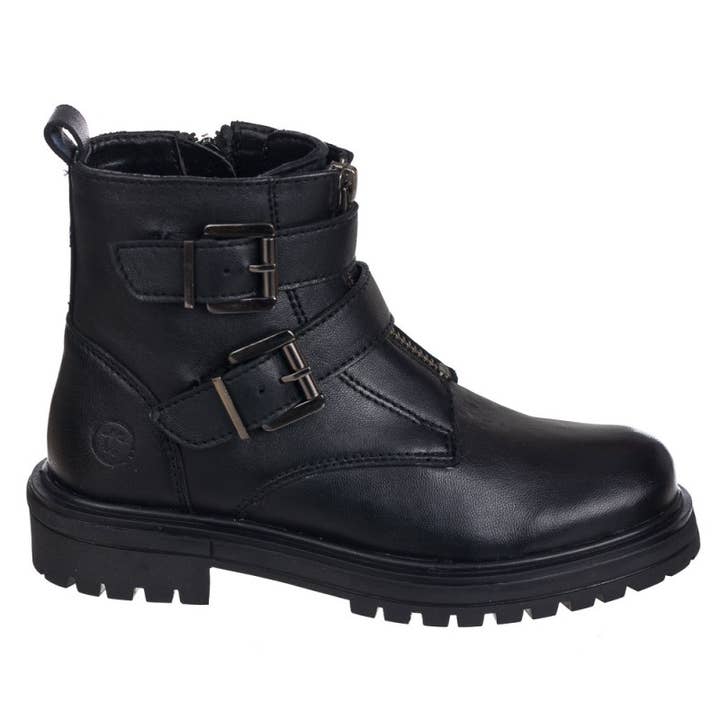 Biker-style ankle boot with buckles for wholesale by Chetto