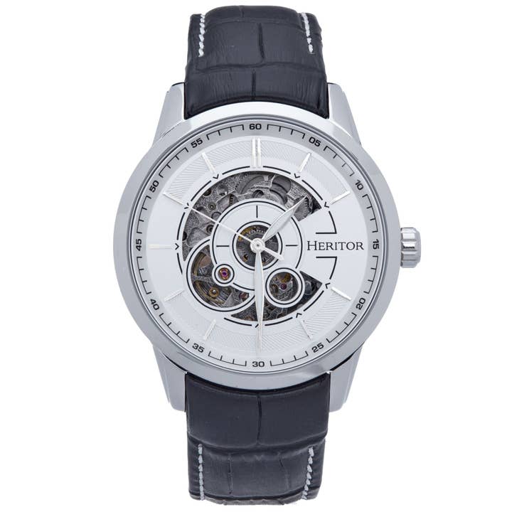 Heritor Automatic Davies Semi-Skeleton Leather-Band Watch for wholesale by Heritor Automatic