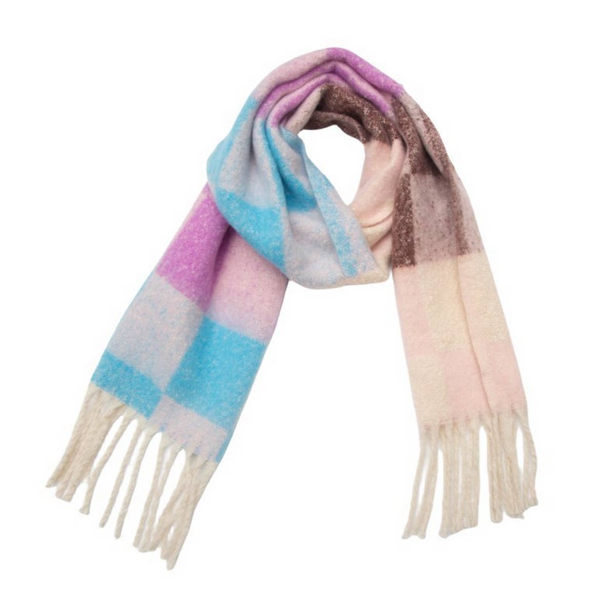 ACCITY - Wholesale Scarf - Women's - Tassel Circle Yarn Checkered Scarf for Fall/Winter_CWASC12803