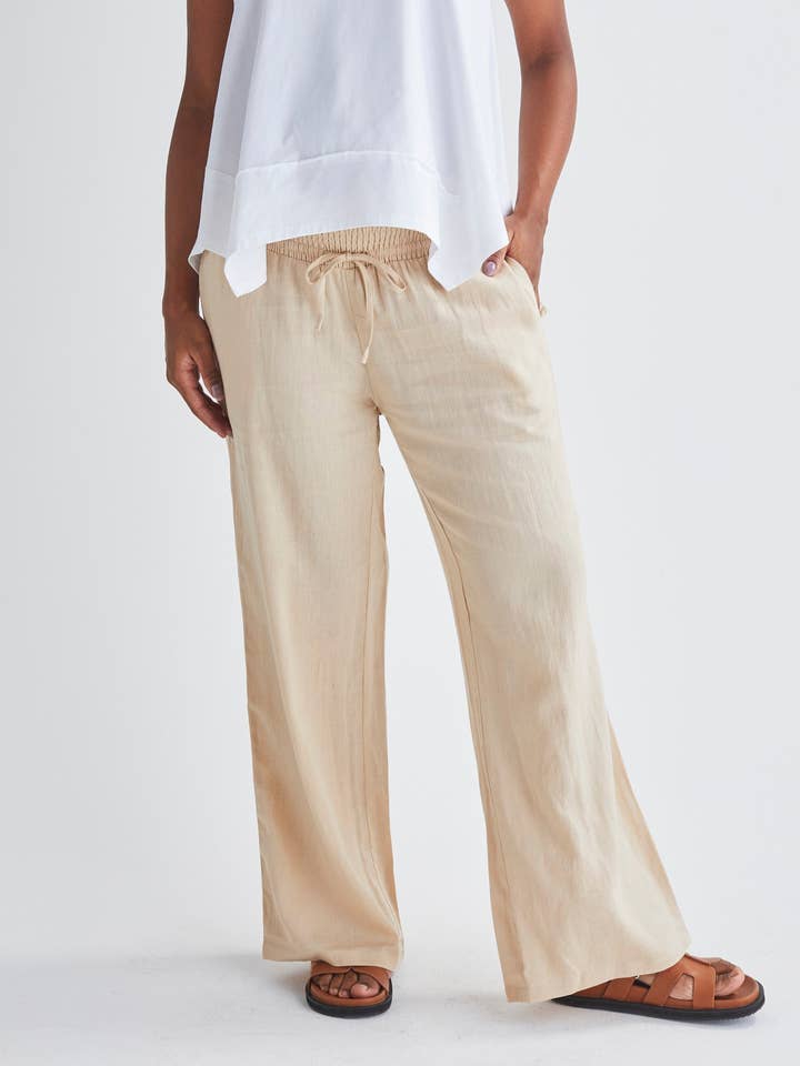 Giulia Maternity Linen Pants in Sand for wholesale by Angel Maternity