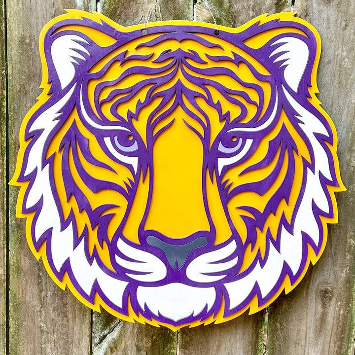 Geaux Magnolia - Wholesale Door Hanger - Tiger Head Door Hanger Purple & Gold LSU Louisiana Wall Art4