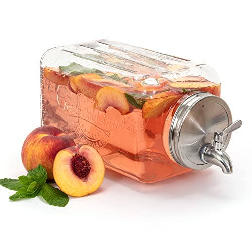 2-Gallon Glass Beverage Dispenser for Parties - 100% Leakproof