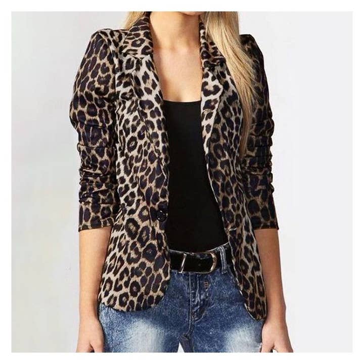kycozy - Vente Blazer – femme - Blazer à manches longues à imprimé léopard avec col à revers2