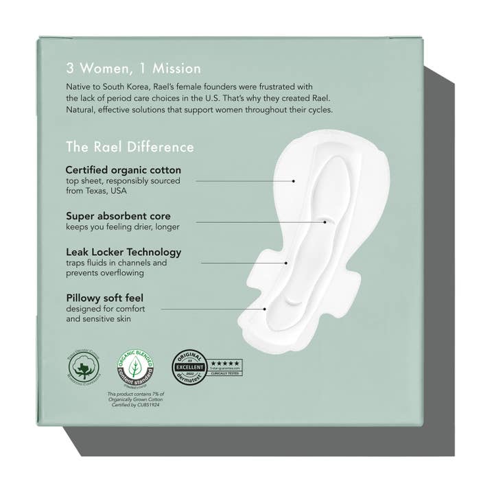 Rael - Wholesale Period Underwear - Women's - Rael Organic Cotton Cover Pads - Overnight