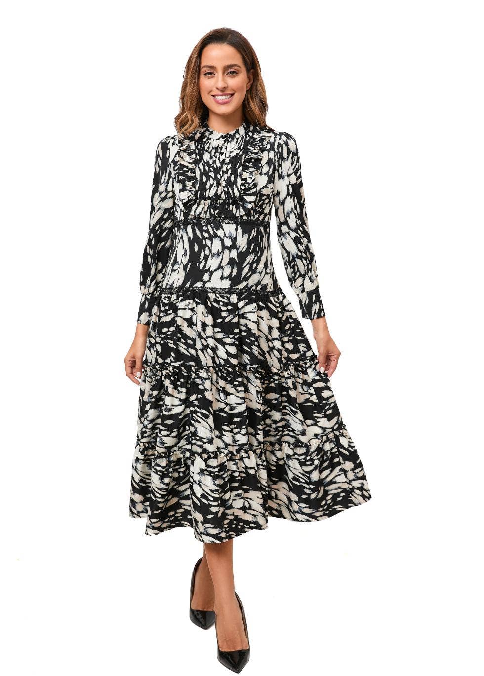 Miss Finch NYC – Engroshandel Kjole - Dame – Sort Orchid Tiered Nederdel Midikjole13