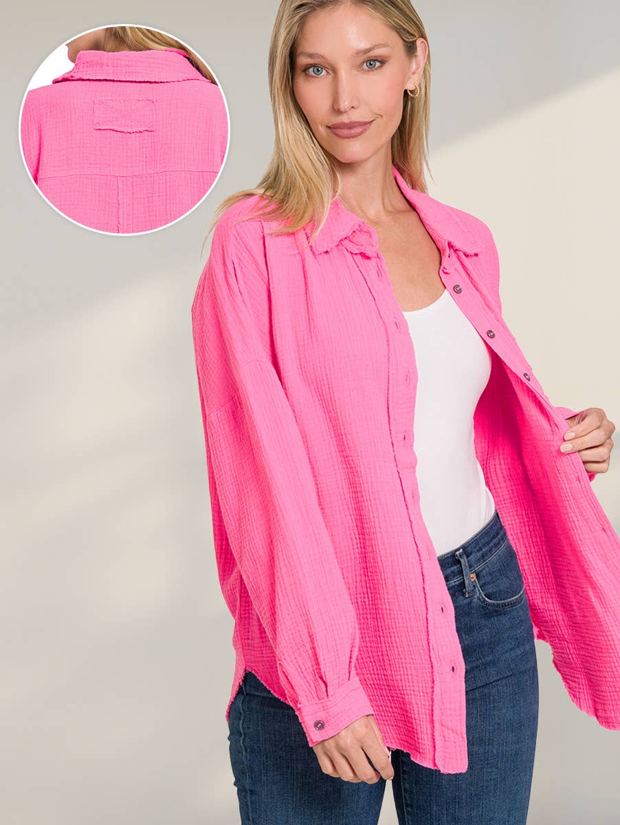 42POPS – Engroshandel Skjorte med buttondown – til kvinder – .OVERSTØRRELSE SKJORTE MED RÅ KANT OG BAGPATCH3