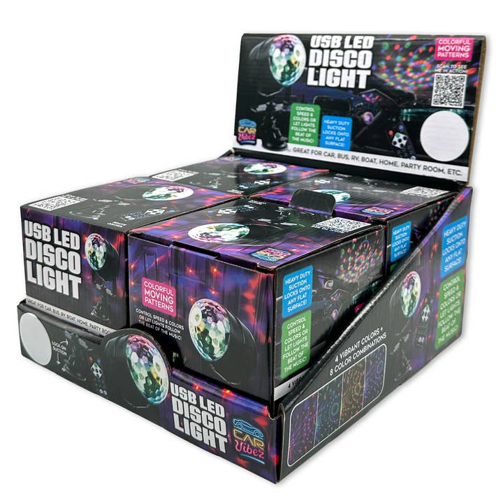 Disco Mood USB LED Light on Suction Mount Boxed - 4/Display for wholesale by Novelty Brands