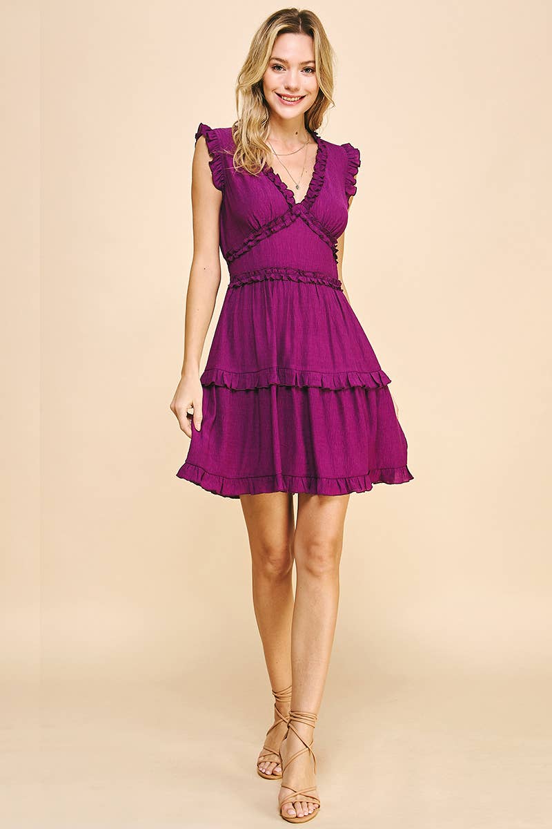 PINCH - Wholesale Jurk - Dames - MOUWLOZE JURK MET V-HALS EN RUCHES - 3087D35