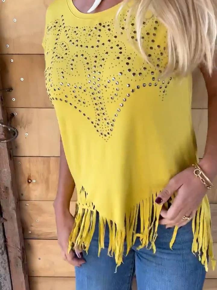 Rosa Clothing - Wholesale T-Shirt - Women's - Western Rustic Asymmetry Fringe Print Tee2