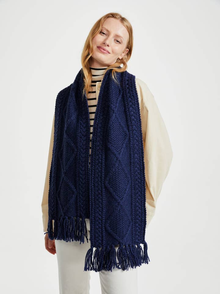Kinard Aran Scarf - Navy for wholesale by Aran Woollen Mills