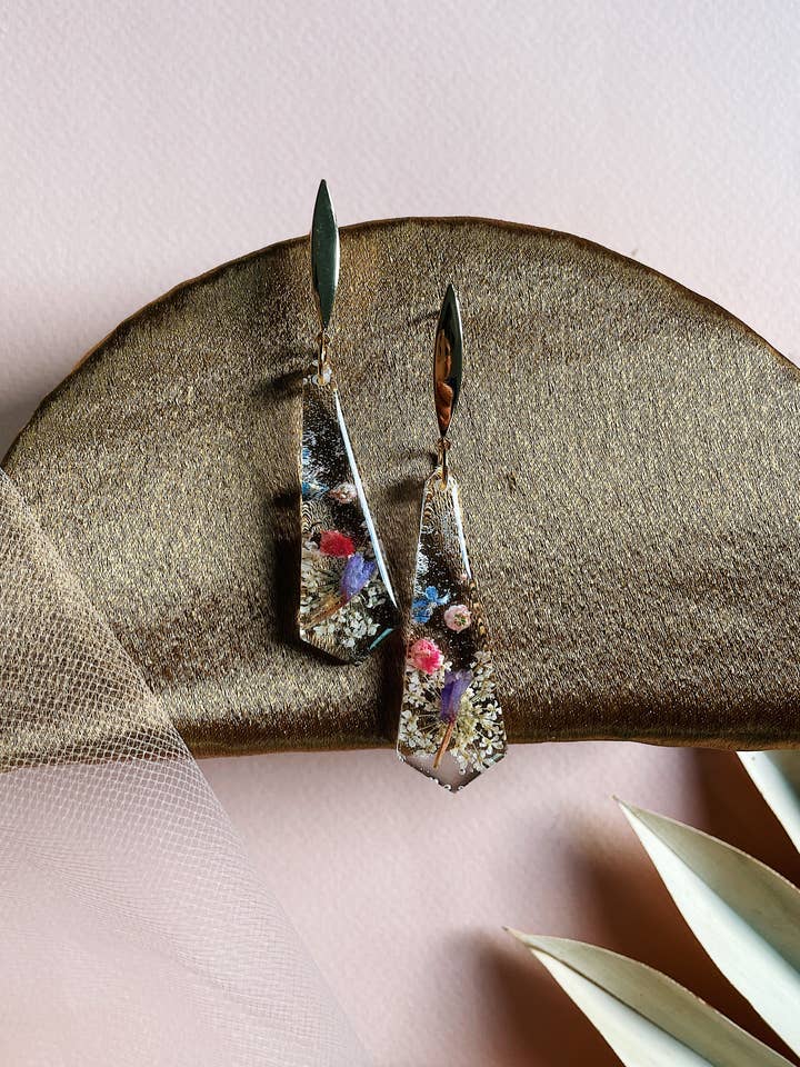 Pressed Flower Resin Purple and Pink Petite Biancas for wholesale by Bezalel and Co