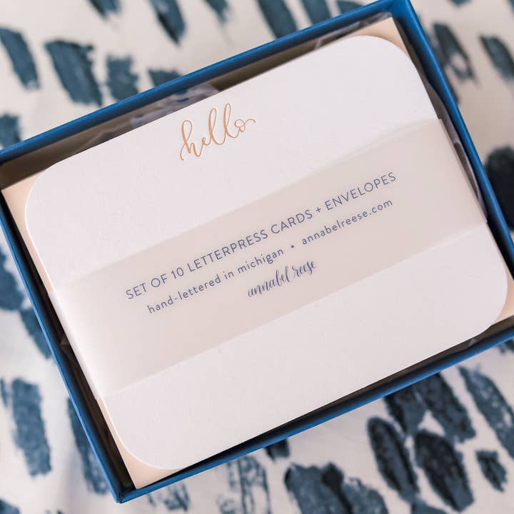 Letterpress Boxed Stationery - Hello Cards & Envelopes for wholesale by Annabel Reese