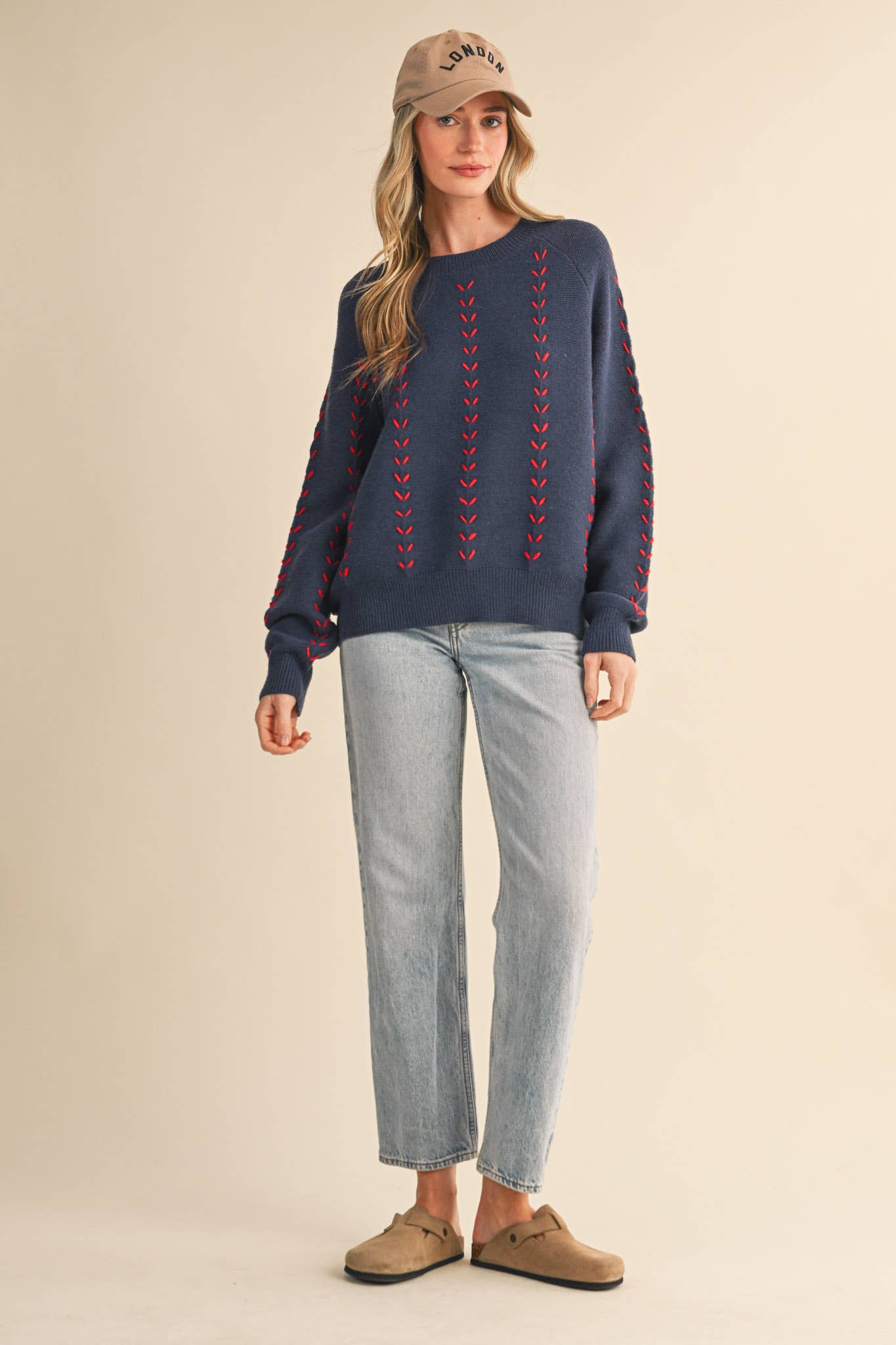 &MERCI - Wholesale Knit Sweater - Women's - EMBROIDERED LONG SLEEVE PULLOVER SWEATER MSW1117932