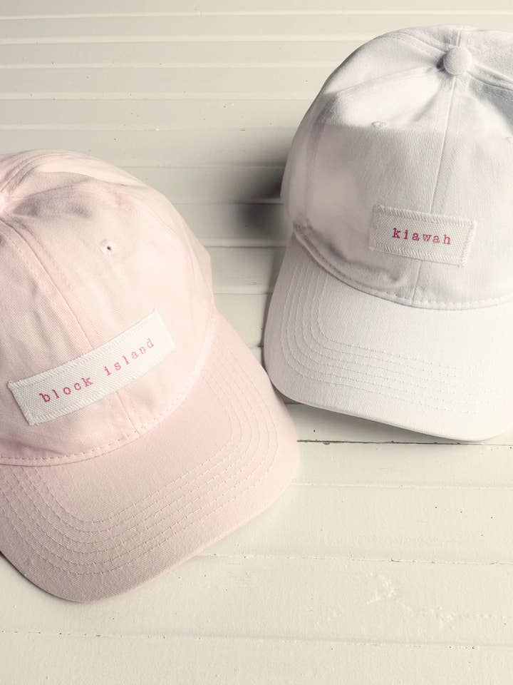 Custom Hand Stamped Coastal Pink Baseball Hat for wholesale by Seagate Studio