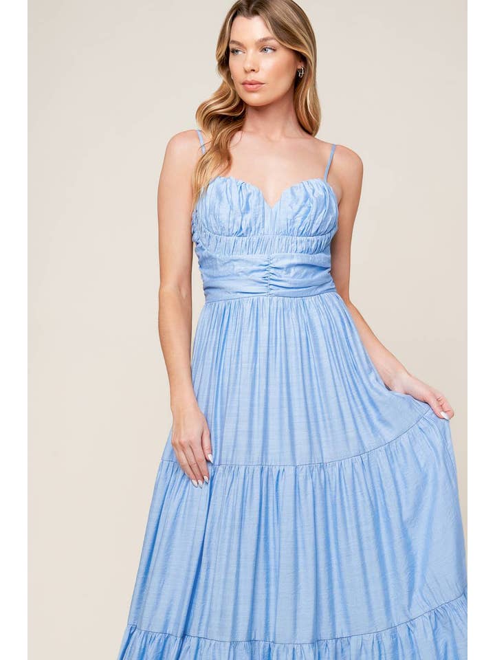 LIGHT BLUE A solid woven maxi dress - ID22191 for wholesale on Faire