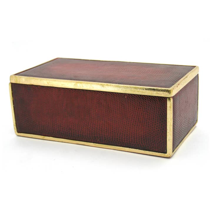 Long Rectangular Burgundy Lizard Skin Box for wholesale by Modern World by Contrast Inc.