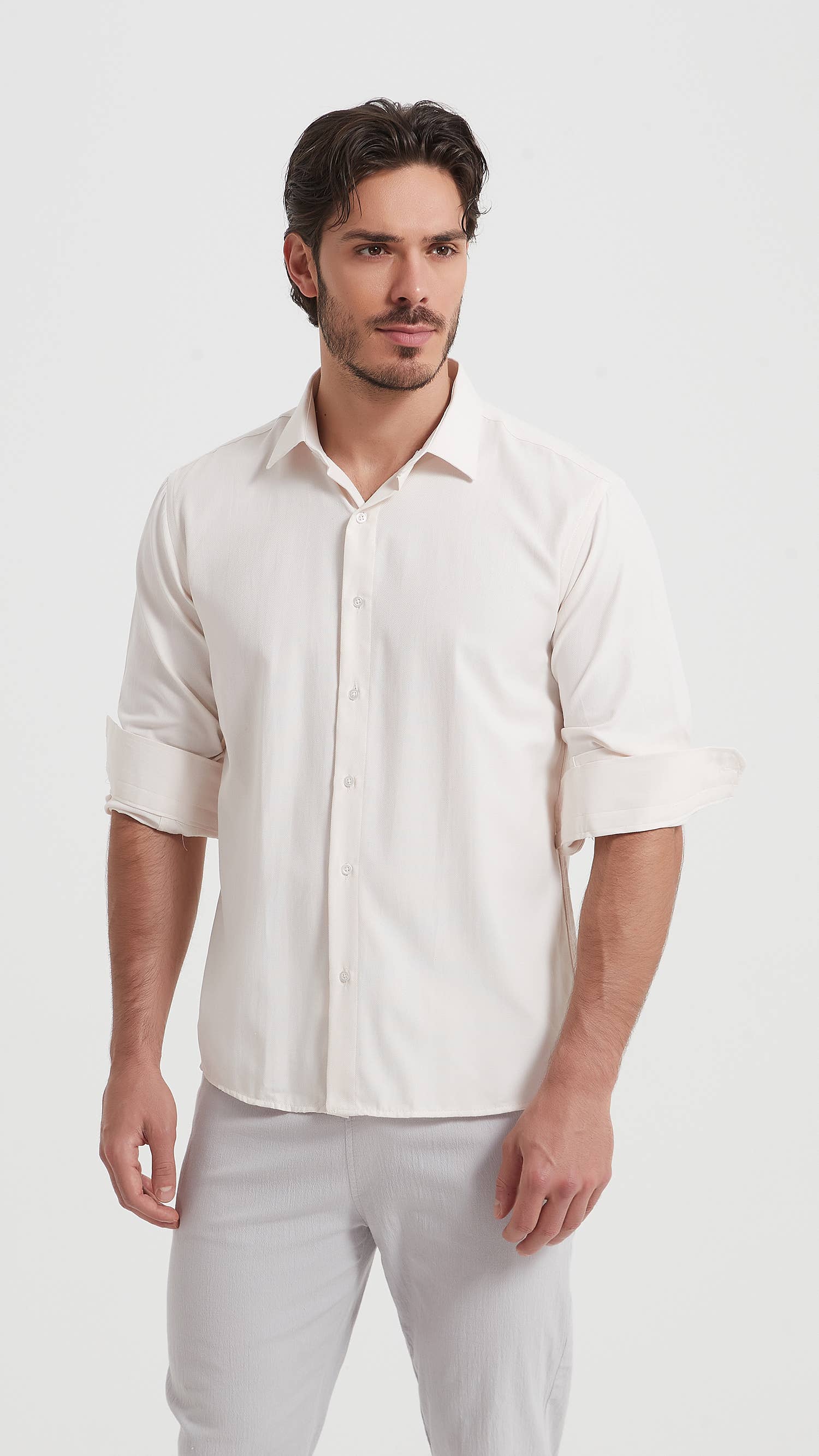 Chemise ivoire piqué en confort fit en vente B2B pour votre