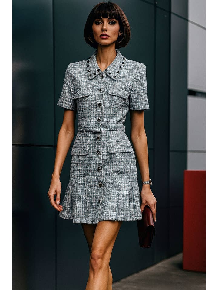 Vestido de tweed Sapphire Grace para venta al por mayor de Mulla